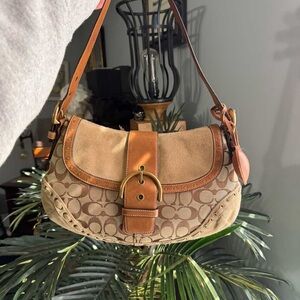 Coach Beige and Brown Signature Shoulder Bag